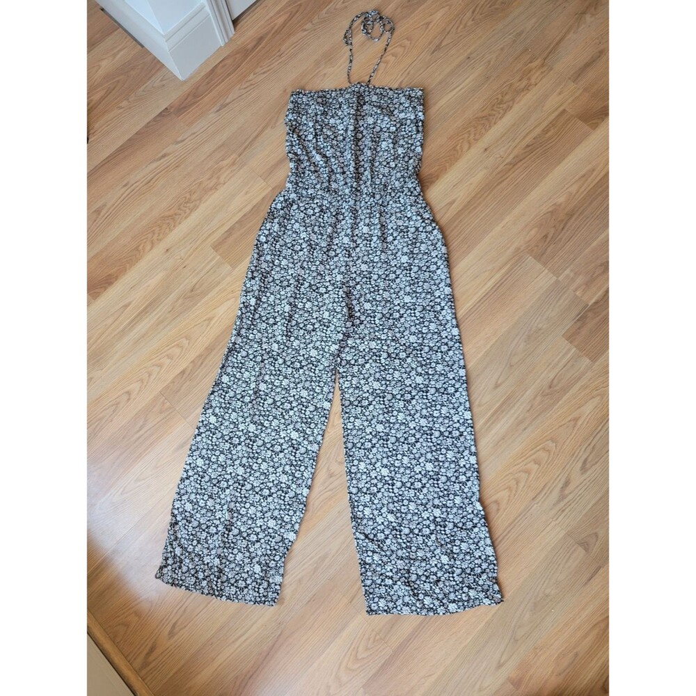 American Eagle Outfitters Black & White Floral Halter Jumpsuit Size M